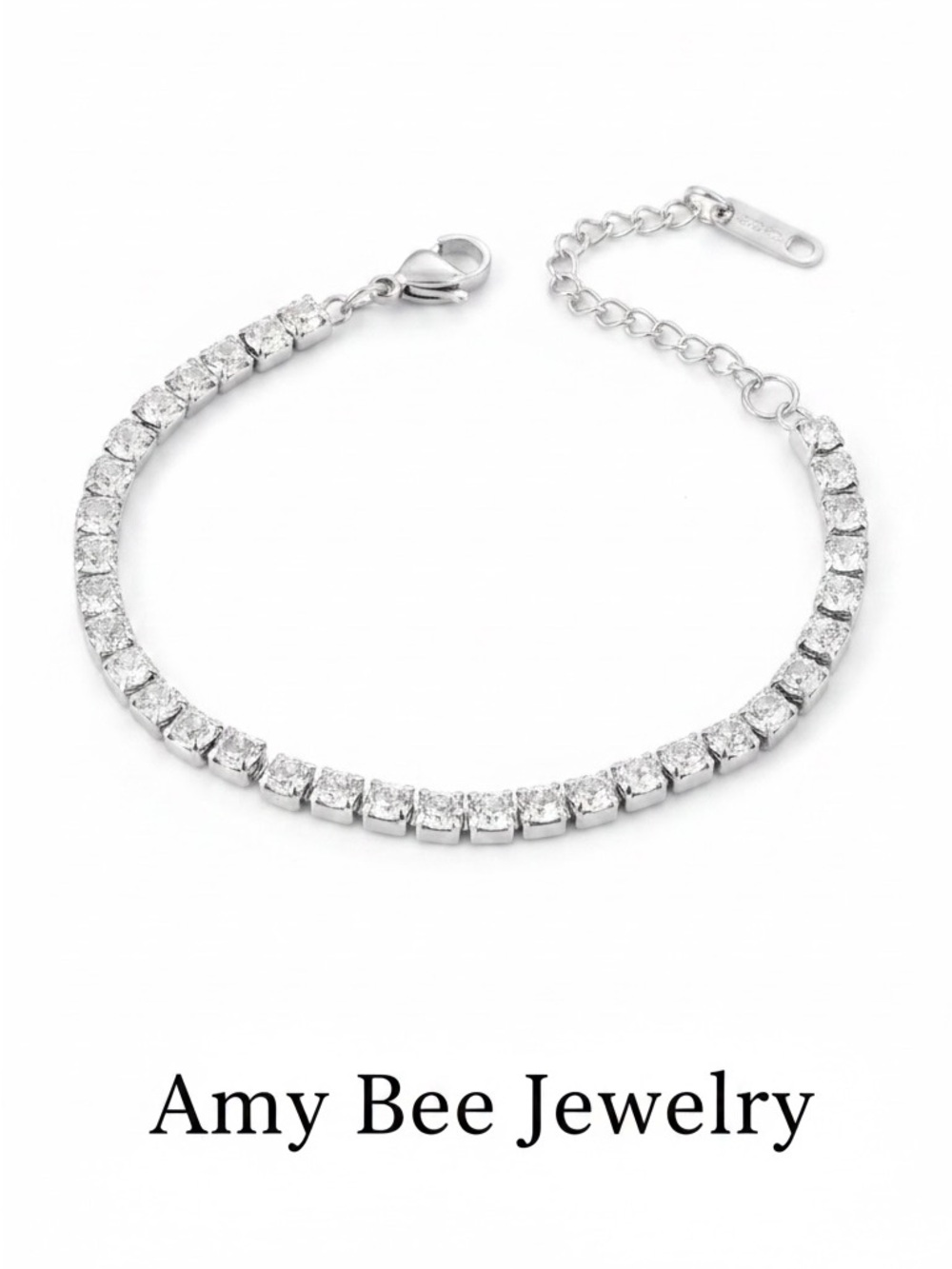White Gold Plated Tennis Bracelet with CZ Gemstones. New.